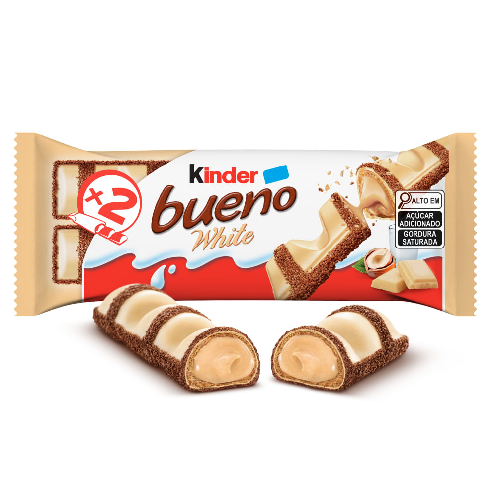 Kinder Bombom Wafer Bueno White 39g (2 unidades) Chocolate Branco com Avelã